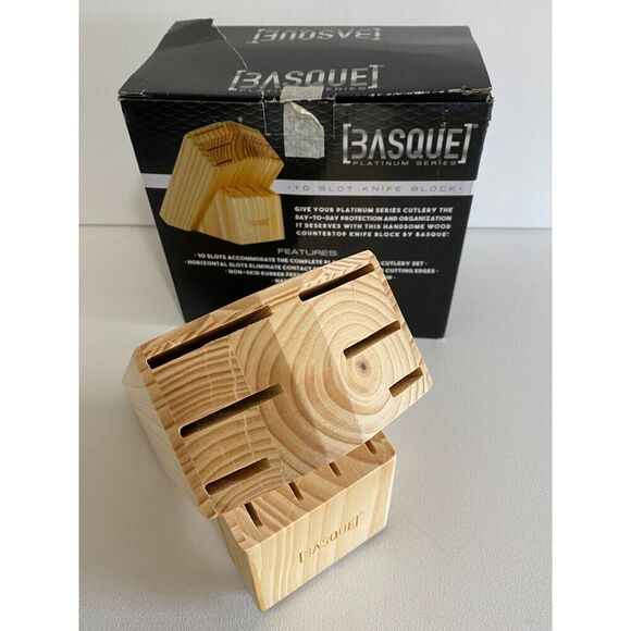 BASQUE Platinum Series Solid Natural Wood 10 Horizontal Slot Knife Block Only - Picture 2 of 7